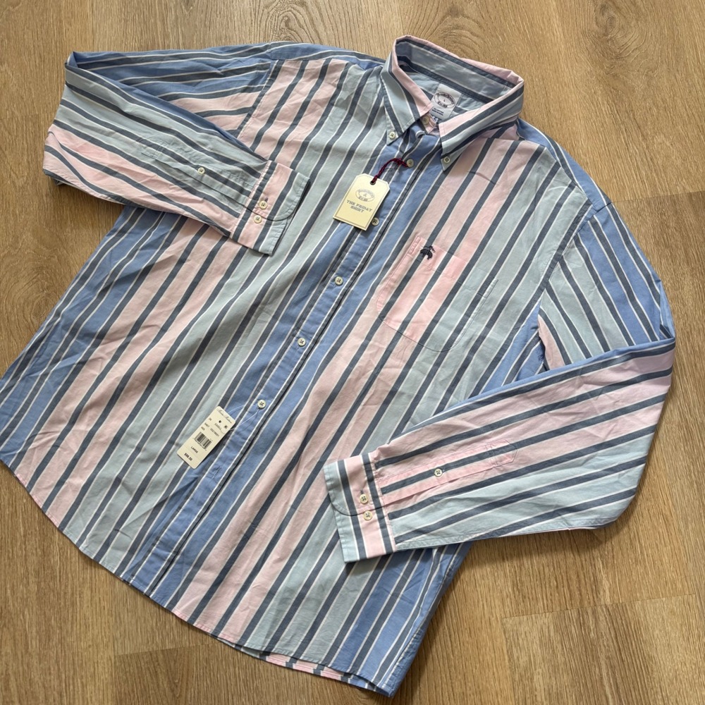 Brooks Brothers The Friday Shirt Button Down Men Large Blue Pink Striped NWT